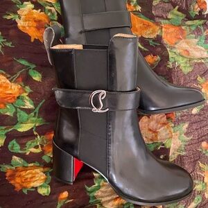 Christian Louboutin Black Heeled Boots with Signature Red Sole